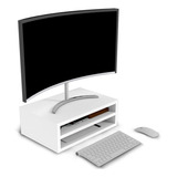 Suporte Para Monitor De Mesa Com Duas Divisórias Mdf Branco