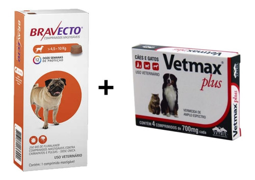 Bravecto De 4,5 A 10 Kg + Vermífugo Vetmax Plus 4 Comprimido