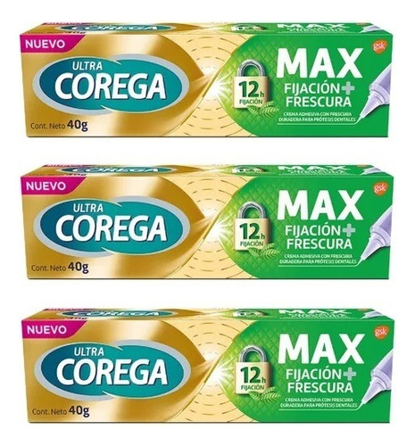 Ultra Corega Maxima Fijacion Y Sellado 40gr Pack X3