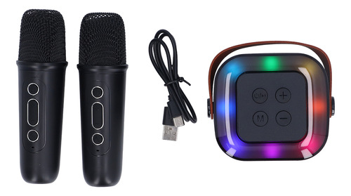 Mini Máquina De Karaoke Con 2 Micrófonos Inalámbricos Rgb Co