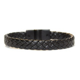 Pulseira Masculina Couro Preto Trançado All Black