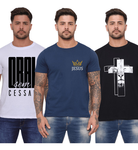 Kit 3 Blusas Tshirts Masculinas Roupas Atacado Algodão