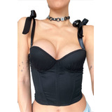 Corset Strapless / Top Con Ballenas Negro