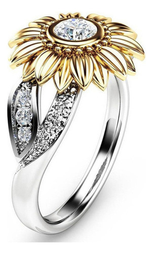 Anillo De Pareja De Plata Con Forma De Flor De Girasol