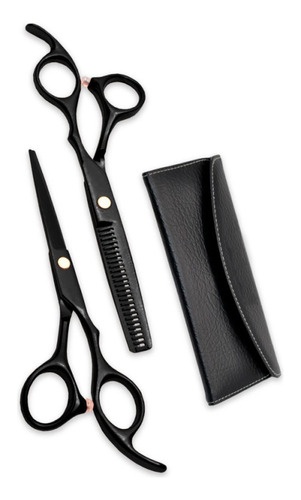 Kit Tijeras Negras Tijera De Corte + Entresacar Pelo