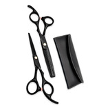 Kit Tijeras Negras Tijera De Corte + Entresacar Pelo