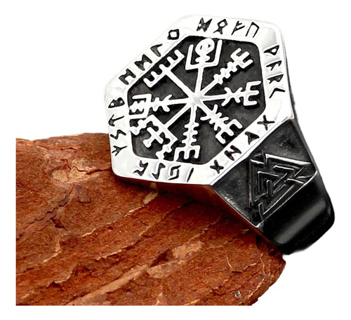 Anel Masculino Viking Bussola Runa Vegvisir Nordic Inox 316l