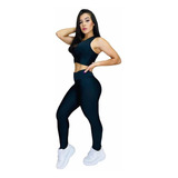 Kit Top E Legging Suplex Cintura Alta Caminhada Fitness