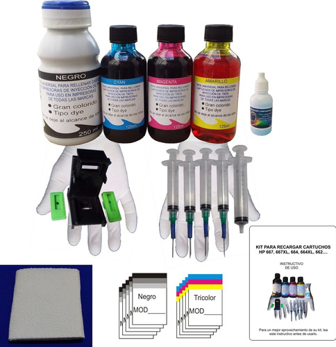 Kit Recarga Cartuchos Tinta Hp 667 664 662 122 250ml Negro