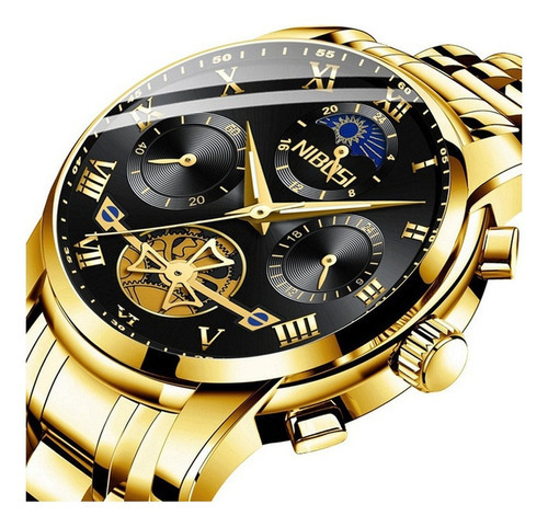 Relógios Masculinos Nibosi Skeleton Chronograph Quartz Cor De Fundo Dourado/preto
