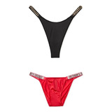 Set De Tangas Victoria's Secret Roja/ Negra Brillantes