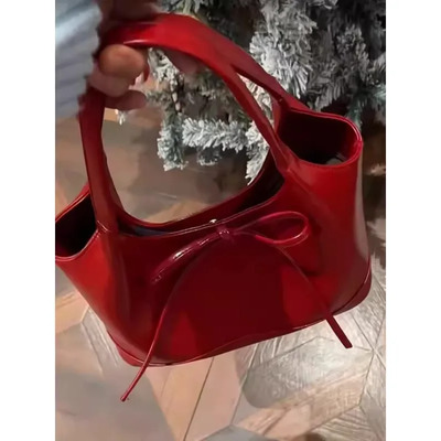 Bolso Tote Vintage Rojo Con Lazo Para Mujer, Bolso De Hombro