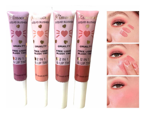 Pack 4 Rubores Liquidos 2en1 Lip Tint Maquillaje Blush Color