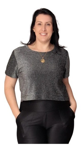 Blusa Feminina Cropped Lurex M Ao Plus Size Brilho Noite