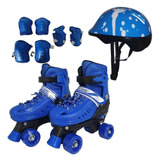 Patins Quad Azul Regulável 28 - 32 E 33 - 36 + Kit Proteção