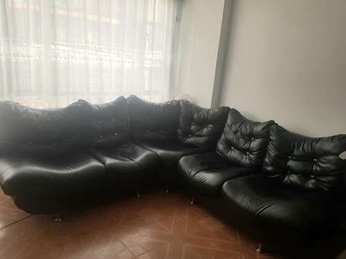 Muebles Tipo L En Cuero Negro 