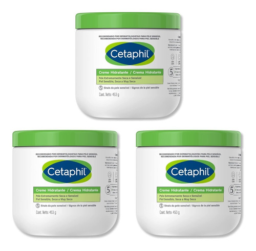 Kit 3 Cetaphil Creme Hidrat Corporal Seca E Sensível 453g