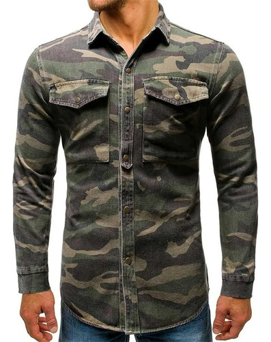 Camisa Manga Larga Para Hombre Diseño Camuflado