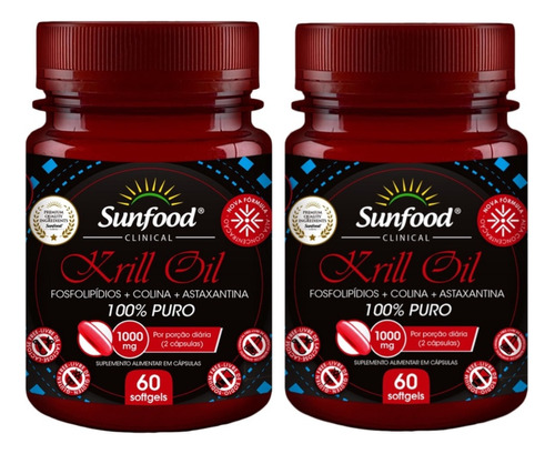 Kit 2 - Krill Oil - 60 Capsulas - Importado Sunfood Eua