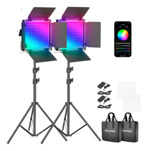 Luces Led Rgb 660pro Neewer Kit X2 Con Tripode Y Maleta