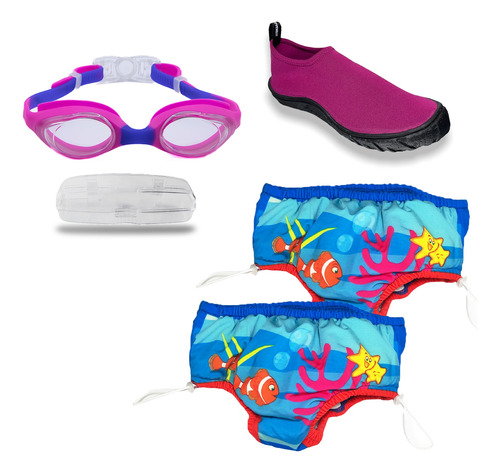 Kit Bebes Natacion Vacaciones Pañal Goggles Zapato 3en1 Swf