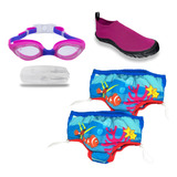 Kit Bebes Natacion Vacaciones Pañal Goggles Zapato 3en1 Swf