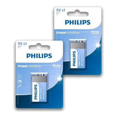 02 Pilhas Baterias 9v Alcalina Philips 6LR61P1B\u002F59 2 Cartelas | MercadoLivre