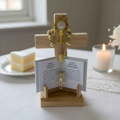 15 Recuerdos: Biblia Mini+ Cruz Madera+ Decenario+ Custodia | Envío gratis