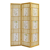 4 Panel Room Divider Privacy Screen Botanical Floral Ac...