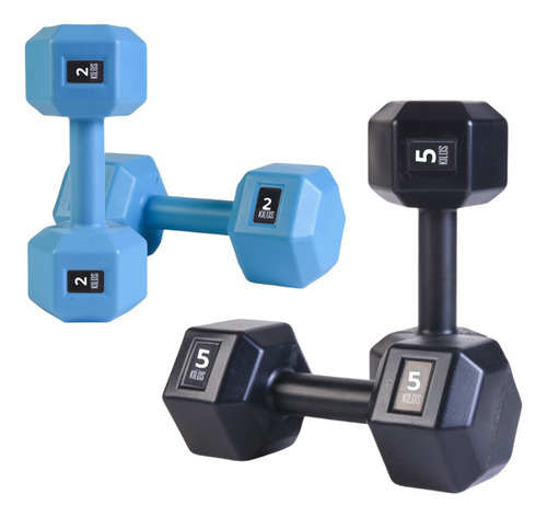 Set 4 Mancuernas 2x2kg + 2x5kg Pesas Pvc Rellena Gym