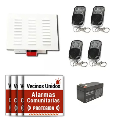 Alarma Comunitaria 20w + 4 Controles + Bateria + Cartel