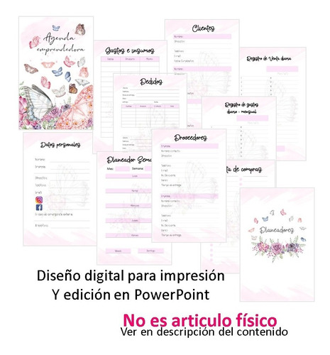 Diseño Imprimible De Agenda Emprendedora Mariposas