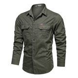 Camisa Cargo Militar Con Botones De Manga Larga For Hombre