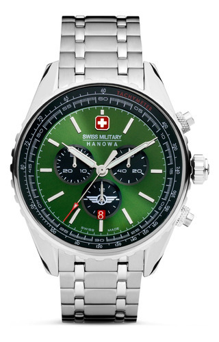 Reloj Swiss Military Smwgi0000307 Para Hombre Cronografo Color De La Malla Plateado Color Del Bisel Gris Color Del Fondo Verde Y Negro