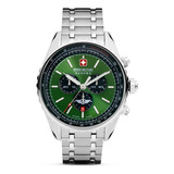 Reloj Swiss Military Smwgi0000307 Para Hombre Cronografo Color De La Malla Plateado Color Del Bisel Gris Color Del Fondo Verde Y Negro