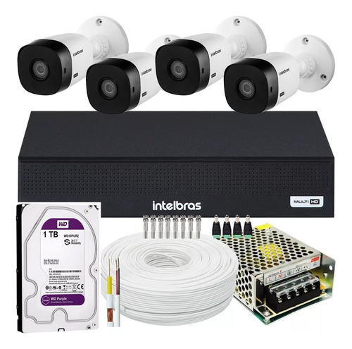 Kit 4 Cameras Intelbras,  Dvr 4ch Intelbras 1004c, Purple 1t