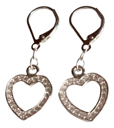 Aretes Largos Corazon Silueta Con Zirconias Moda Plata 925