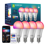 4 Focos Inteligente Led Rgbcw Wifi Bombilla Alexa Multicolor 9w E27 800lm Remoto Control De Voz Compatible Con Alexa Google Home Siri