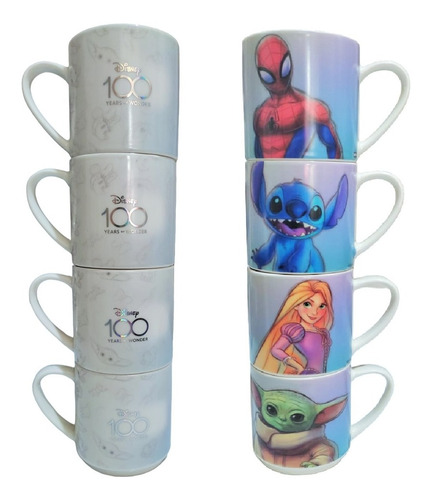 Tazas Apilables Disney 100 Años Porcelana 330ml 4pzas