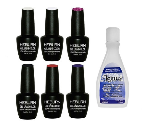 Esmaltes Heburn Semipermanentes X 6 Gel Color Uv + Removedor