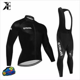 Conjunto Strava Uniforme Camisa Longa Bretelle Calça Gel 19d