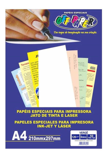 Papel Vergê A4 Branco 120g Off Paper 50 Folhas