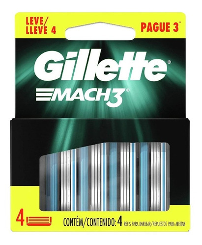 Refil Para Barbeador Gillette Mach 3 Com 4 Cartuchos