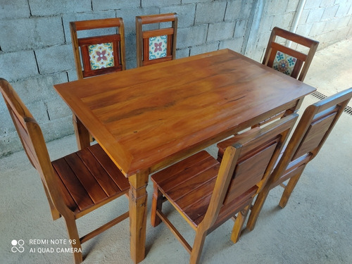 Conjunto Mesa De Jantar Rústica Madeira Maciça E Cadeiras