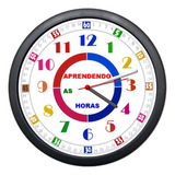 Relógio Parede Aprendendo Horas Educativo Decorativo Escola Cor Da Estrutura Preto Cor Do Fundo Branco