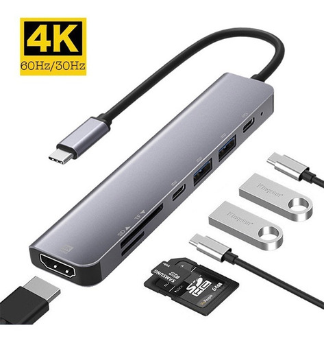 Hub Usb Tipo C Adaptador 7 En 1 Hdmi Macbook Pro Air Windows