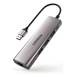 Hub Ugreen Usb-a 5 En 1, 3 Usb-a 3.0 (5gbps), 1 Rj45 / 60812