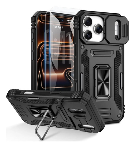 Funda Uso Rudo Soporte Anillo Protector De Cámara Para iPhone + 2 Micas De Pantalla