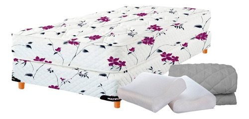 Somier 2 Plazas + Almohadas Cervicales + Cubre Colchon Color Blanco