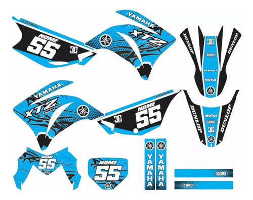 Adesivos Moto Trilha Xtz 250 Lander 20mm Azul/preto Lm102 Cor Tricolor